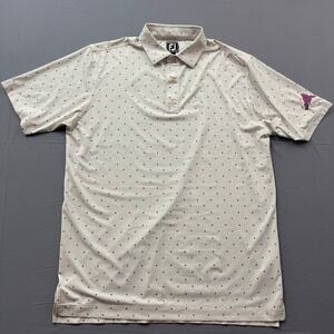 FootJoy Athletic Fit Golf Polo Shirt Mens XL Cream Geometric Print Elmcrest Logo